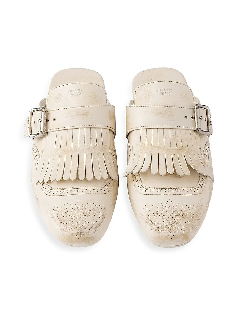 Shuffle Fringed Leather Mules