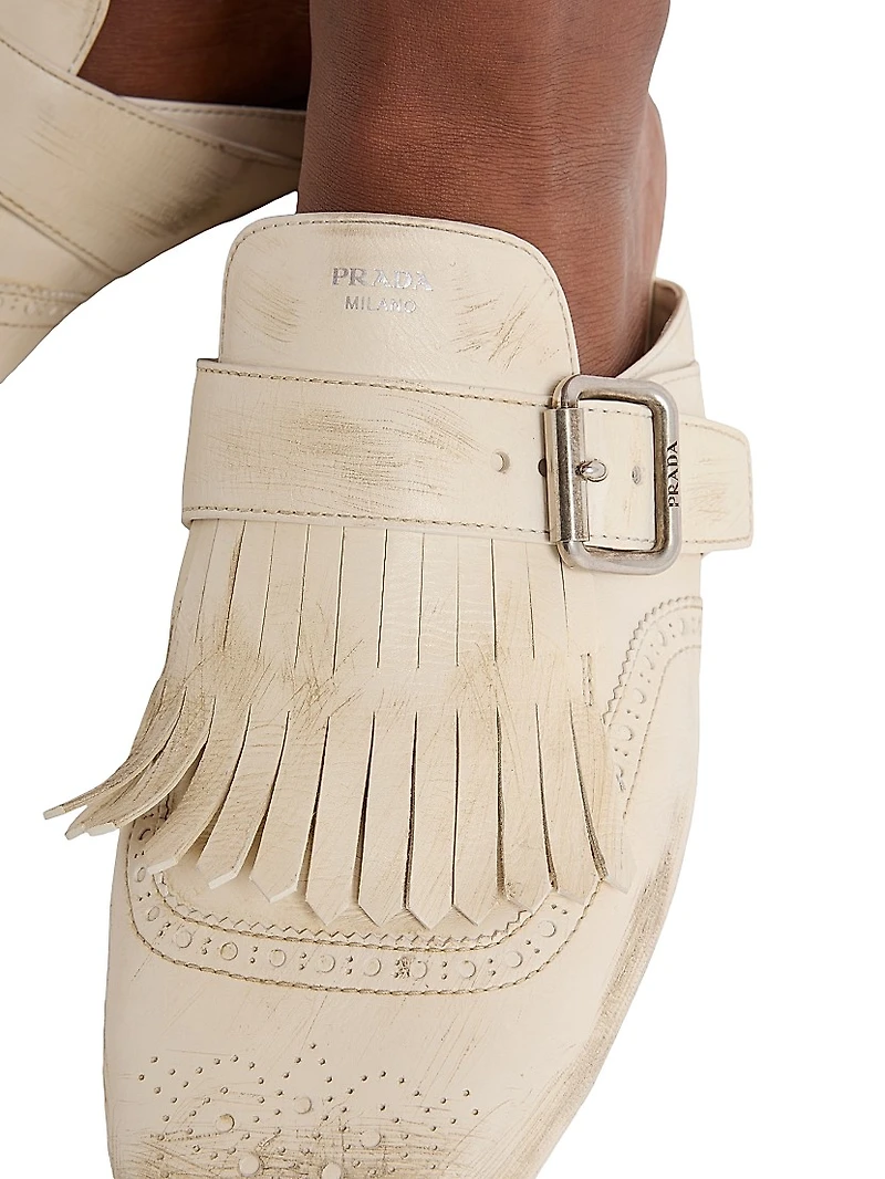 Shuffle Fringed Leather Mules