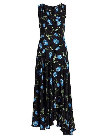 Tulip Silk Crepe Asymmetrical Midi-Dress