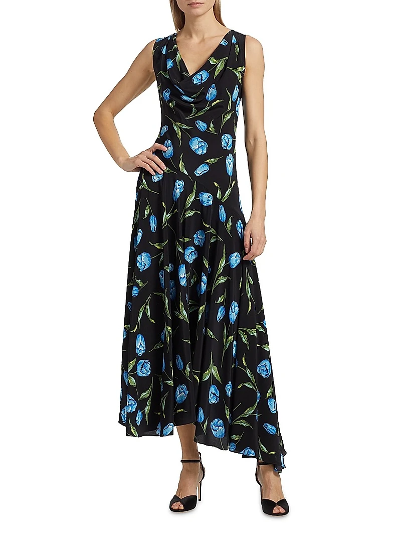 Tulip Silk Crepe Asymmetrical Midi-Dress