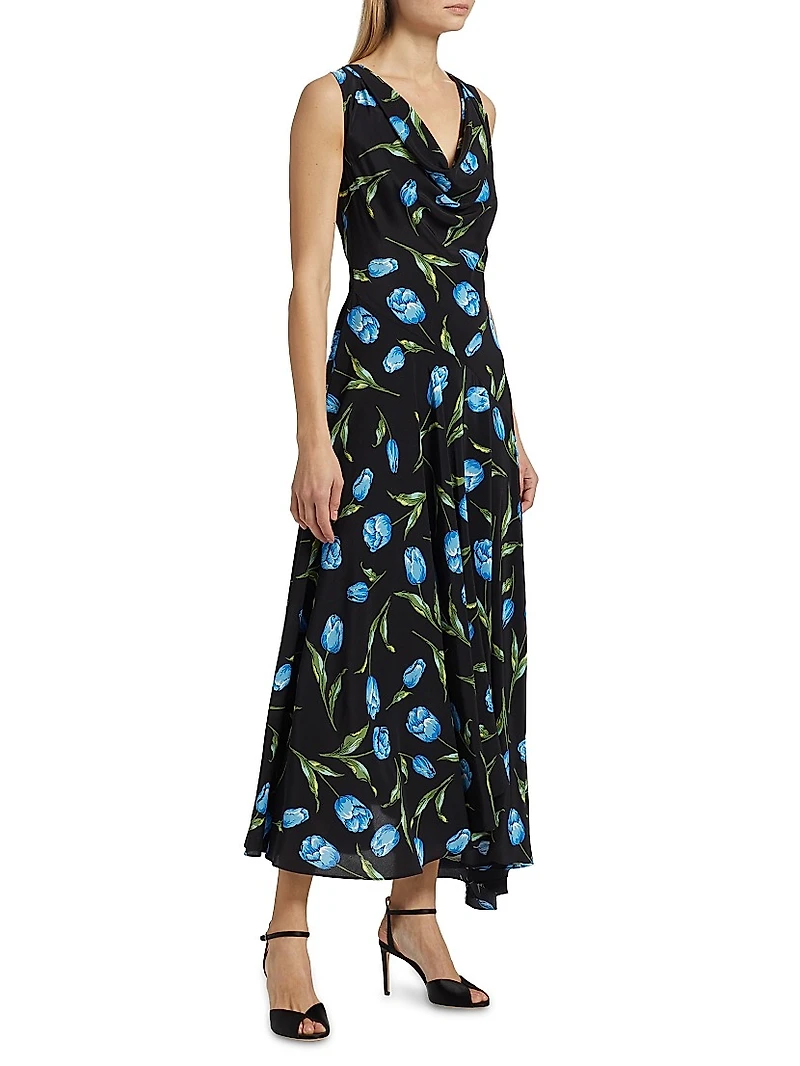 Tulip Silk Crepe Asymmetrical Midi-Dress