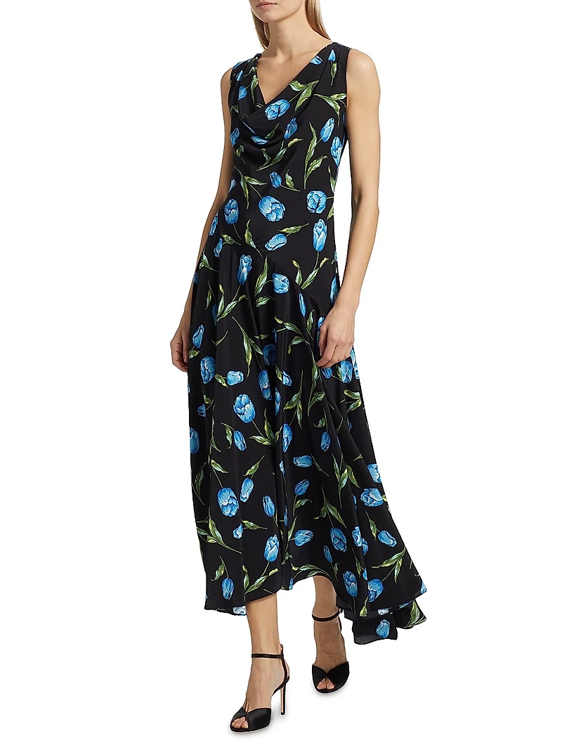 Tulip Silk Crepe Asymmetrical Midi-Dress