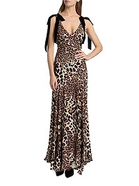 Leopard Print Silk Bow-Strap Gown