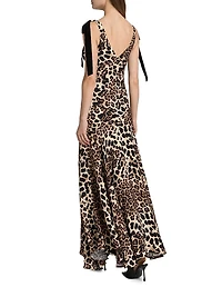 Leopard Print Silk Bow-Strap Gown