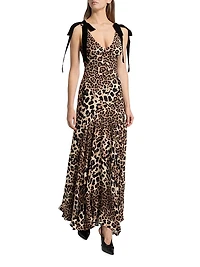 Leopard Print Silk Bow-Strap Gown