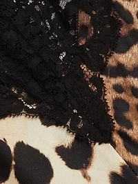 Leopard Print Silk Lace-Trim Maxi Dress