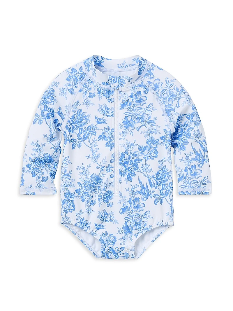 Baby Girl's Floral Rashguard Swimsuit & Hat Set
