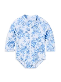 Baby Girl's Floral Rashguard Swimsuit & Hat Set