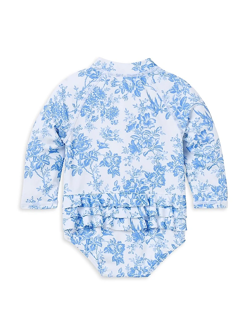 Baby Girl's Floral Rashguard Swimsuit & Hat Set