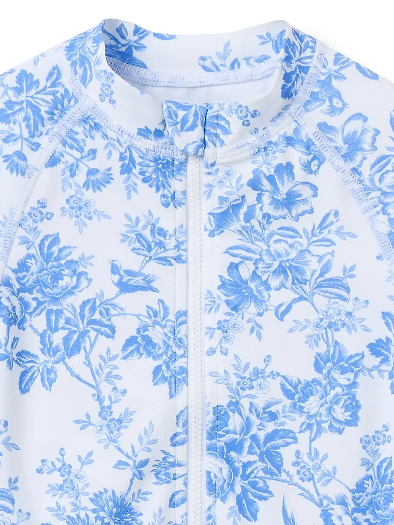 Baby Girl's Floral Rashguard Swimsuit & Hat Set