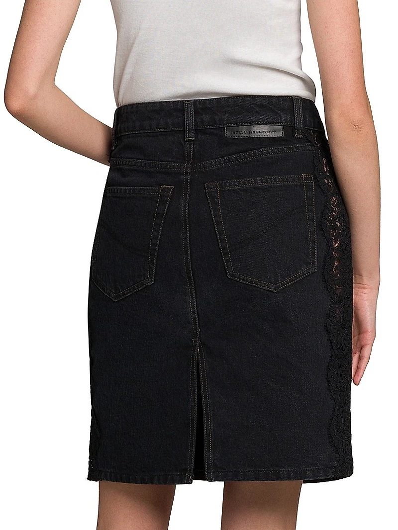Denim-Lace A-Line Miniskirt
