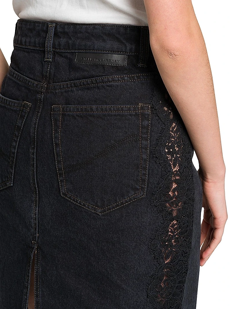 Denim-Lace A-Line Miniskirt