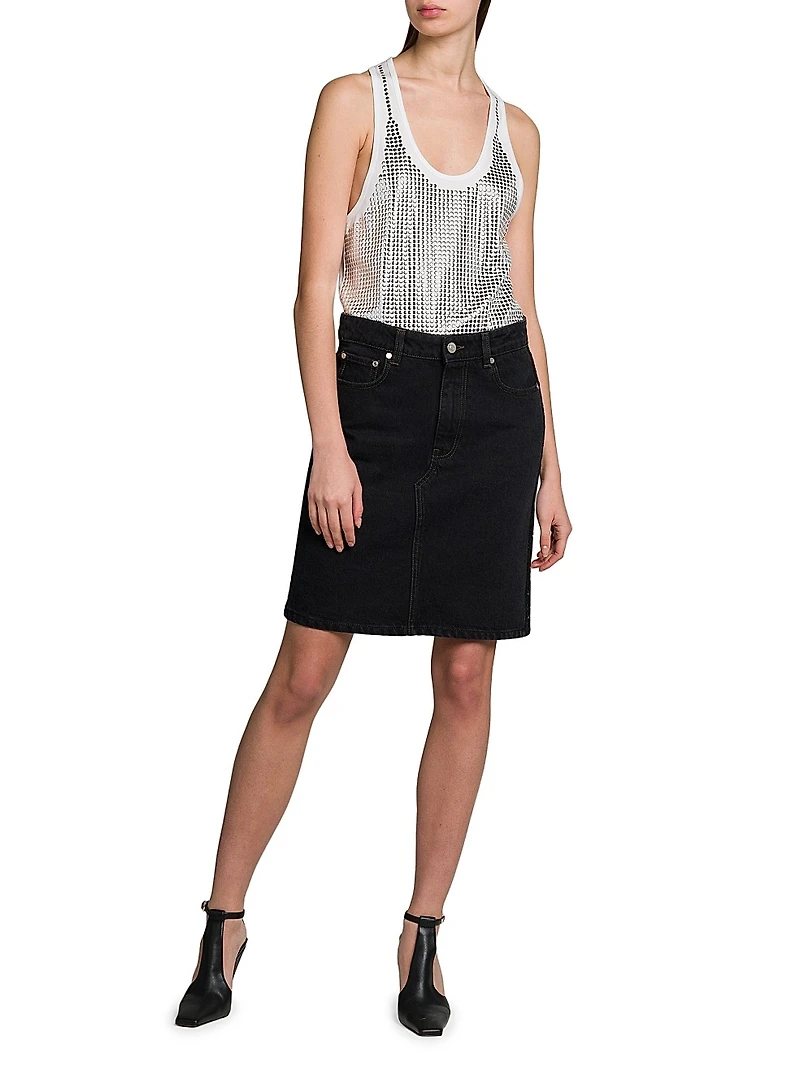 Denim-Lace A-Line Miniskirt