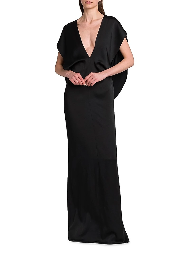 Draped Satin V-Neck Gown