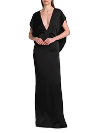 Draped Satin V-Neck Gown
