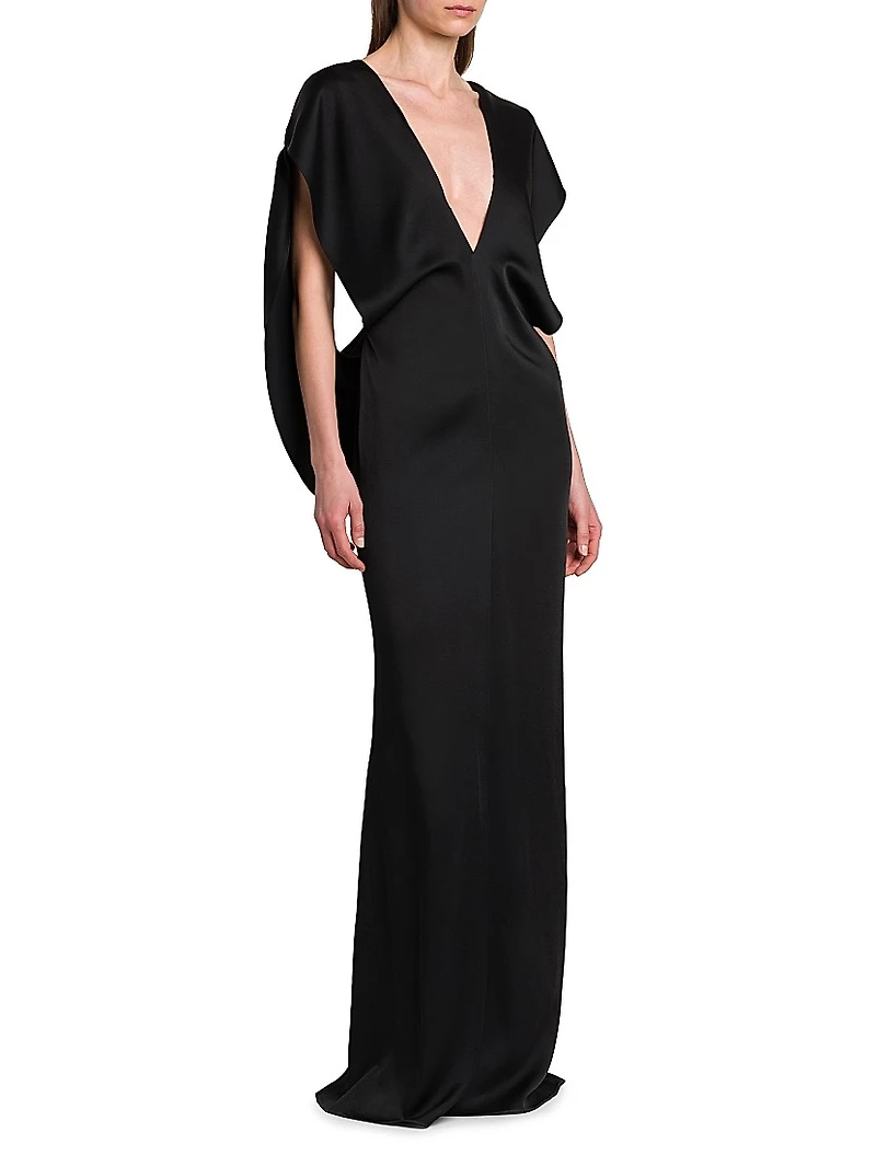 Draped Satin V-Neck Gown