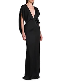 Draped Satin V-Neck Gown