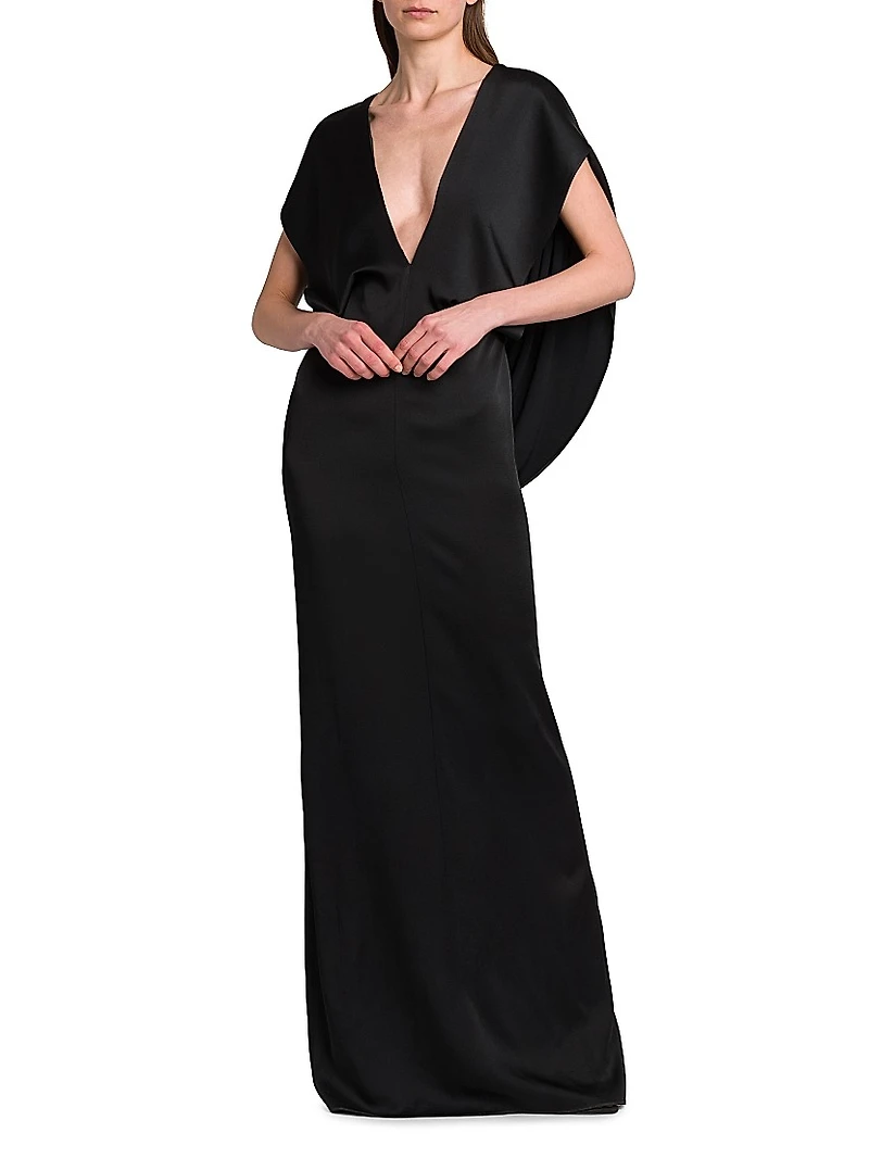 Draped Satin V-Neck Gown