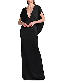 Draped Satin V-Neck Gown