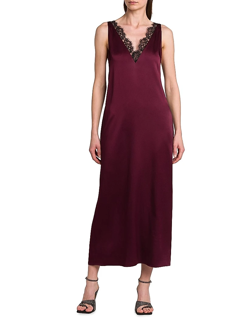 Satin-Lace V-Neck Maxi Slipdress