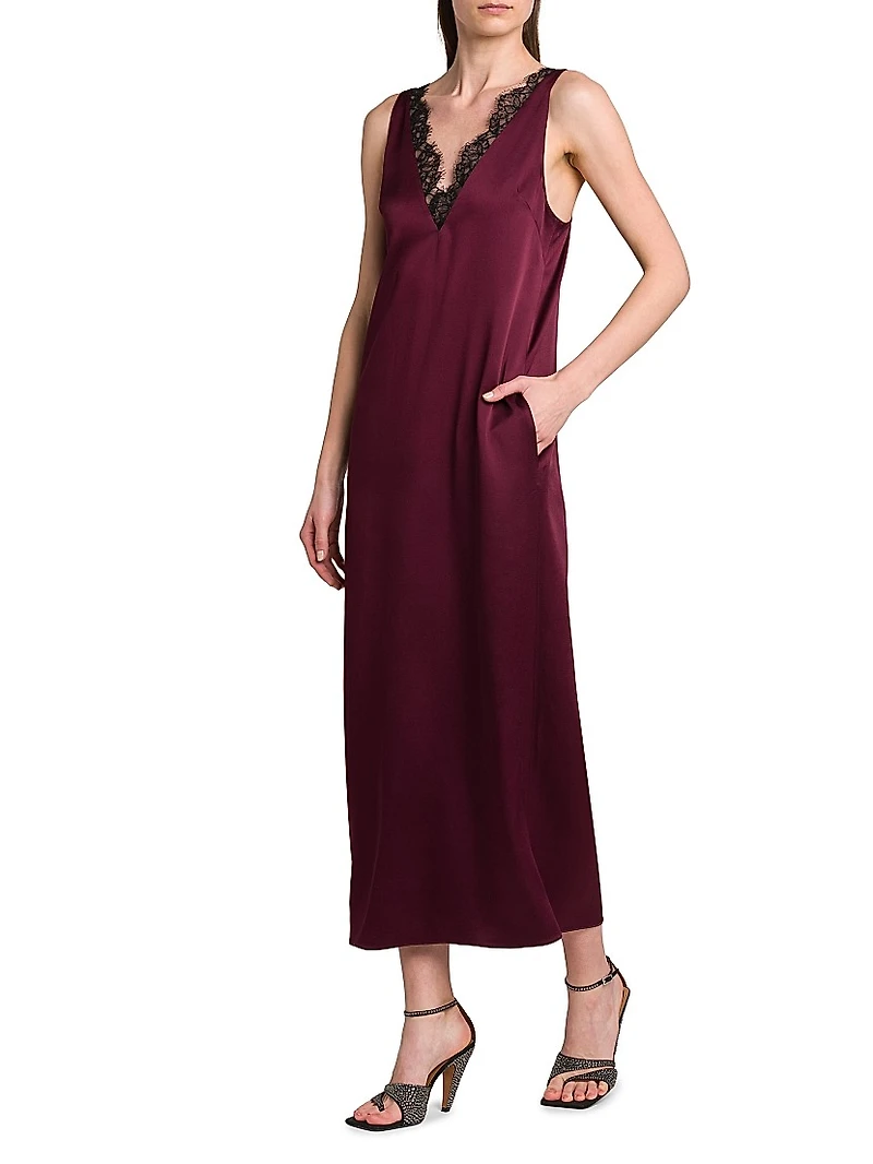 Satin-Lace V-Neck Maxi Slipdress