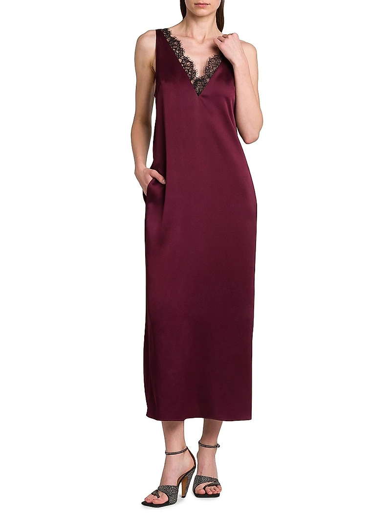 Satin-Lace V-Neck Maxi Slipdress