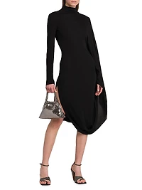 Crepe Jersey Turtleneck Cape Midi-Dress