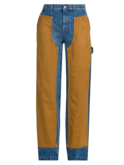 Faux-Suede High-Rise Straight-Leg Jeans