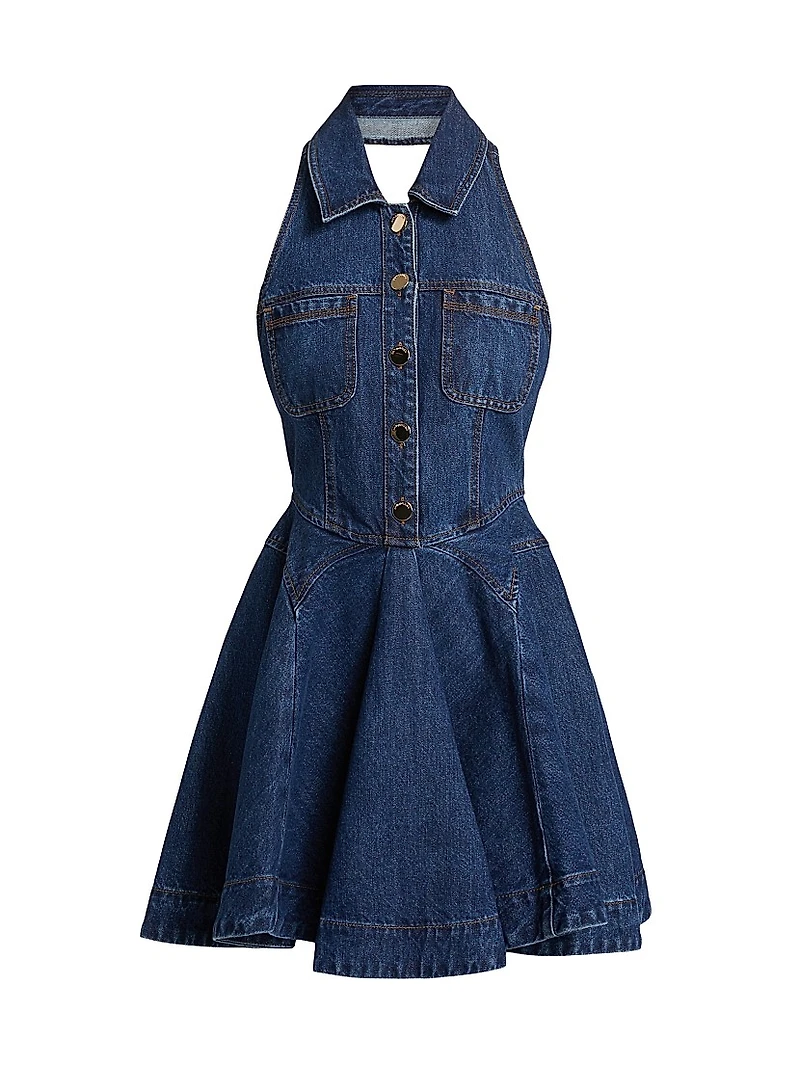 Halter Denim Fit & Flare Minidress