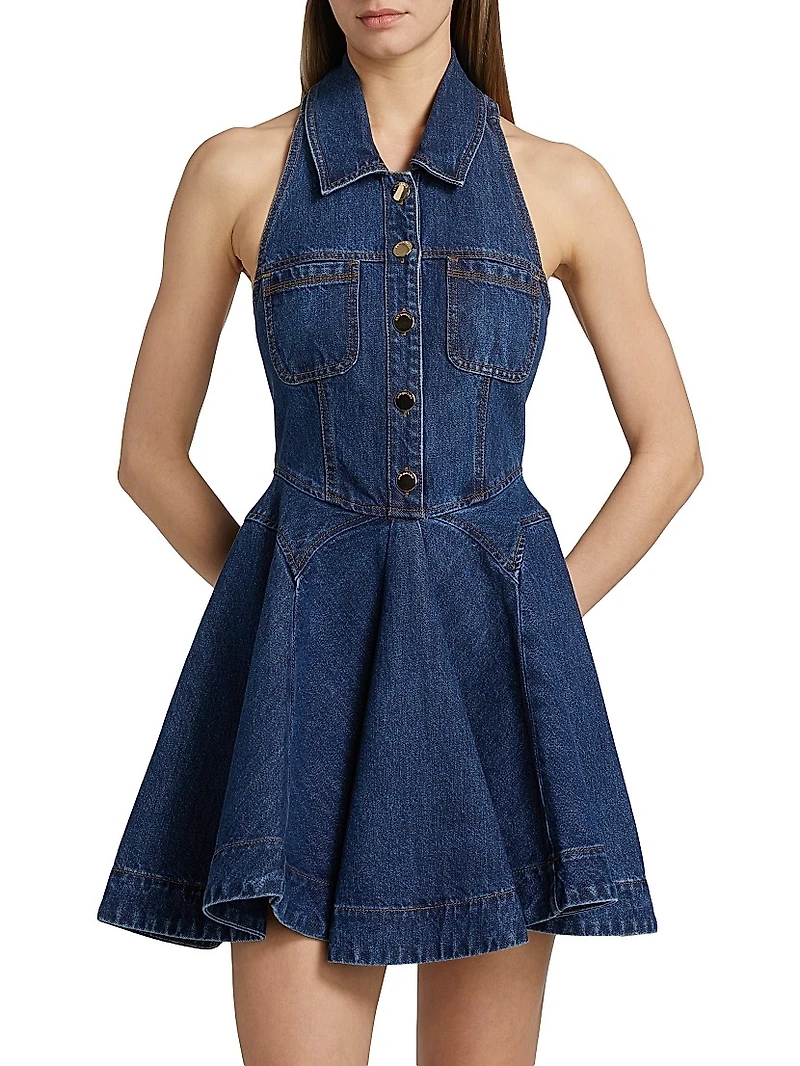 Halter Denim Fit & Flare Minidress