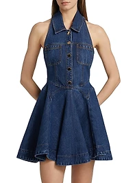 Halter Denim Fit & Flare Minidress