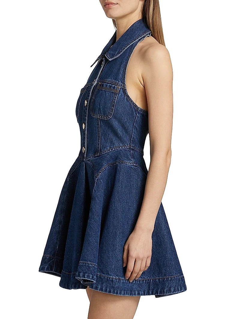 Halter Denim Fit & Flare Minidress