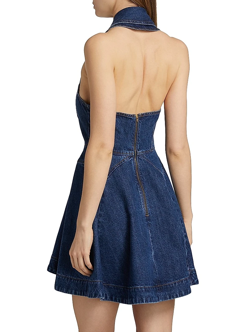 Halter Denim Fit & Flare Minidress