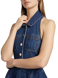 Halter Denim Fit & Flare Minidress
