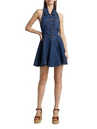 Halter Denim Fit & Flare Minidress