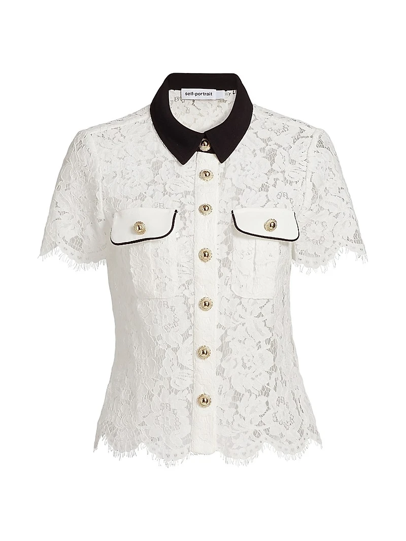 Lace Contrast Collar Short-Sleeve Shirt