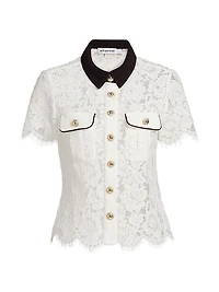 Lace Contrast Collar Short-Sleeve Shirt