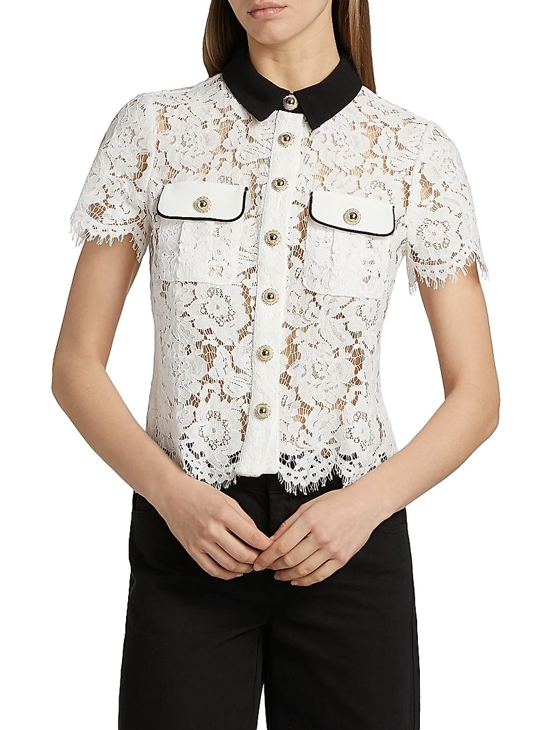 Lace Contrast Collar Short-Sleeve Shirt