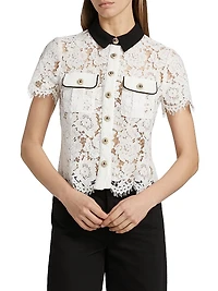 Lace Contrast Collar Short-Sleeve Shirt