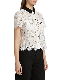 Lace Contrast Collar Short-Sleeve Shirt