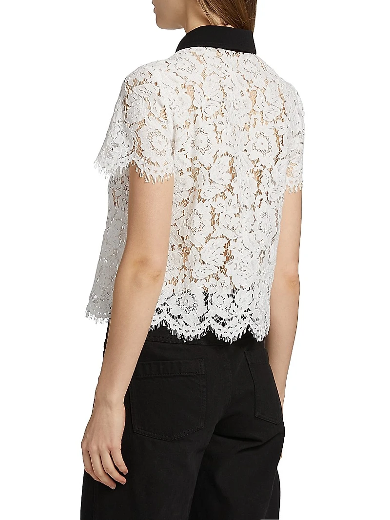 Lace Contrast Collar Short-Sleeve Shirt