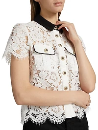 Lace Contrast Collar Short-Sleeve Shirt