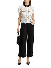 Lace Contrast Collar Short-Sleeve Shirt