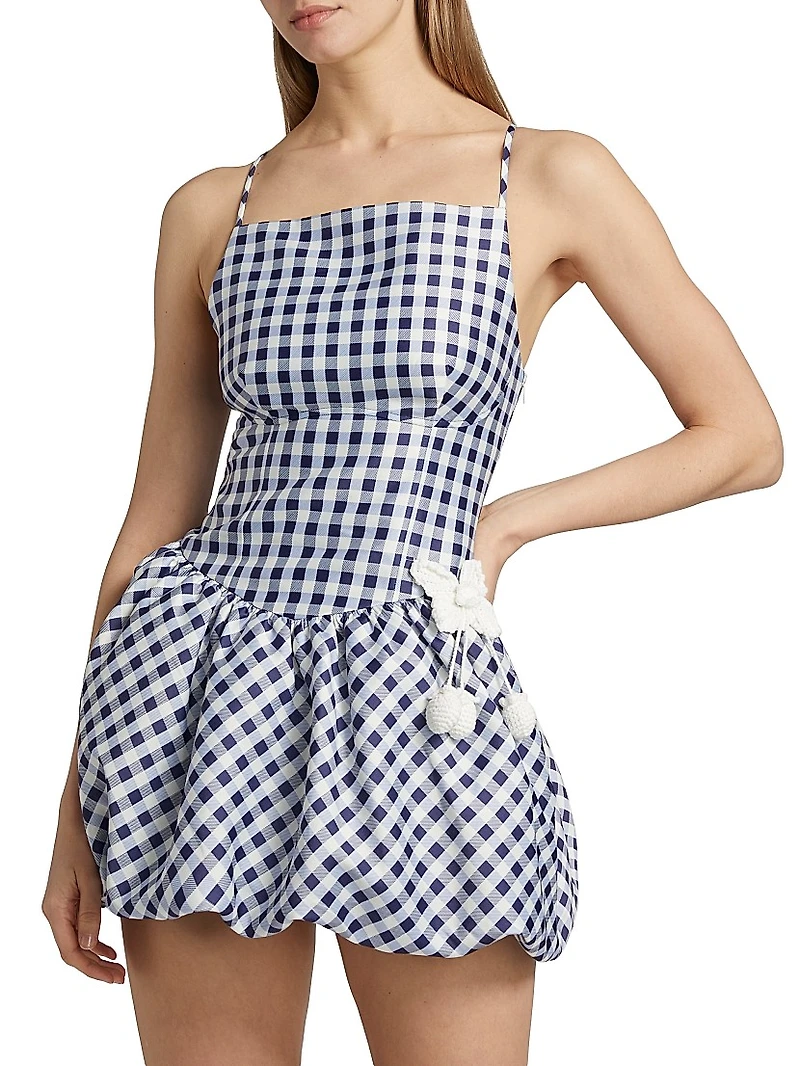 Gingham Taffeta Bubble-Skirt Minidress