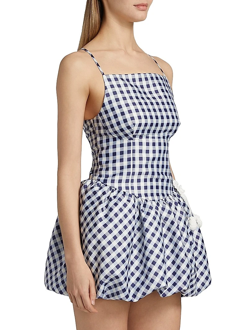 Gingham Taffeta Bubble-Skirt Minidress
