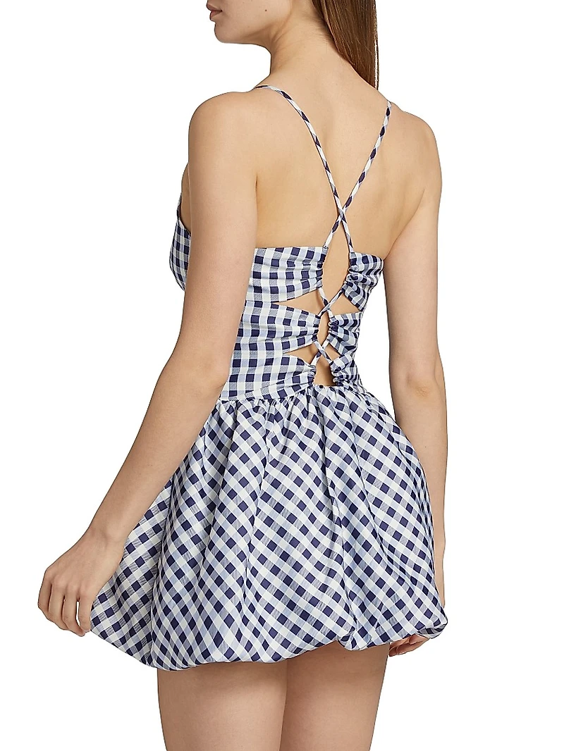 Gingham Taffeta Bubble-Skirt Minidress