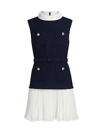 Bouclé & Chiffon Sleeveless Minidress