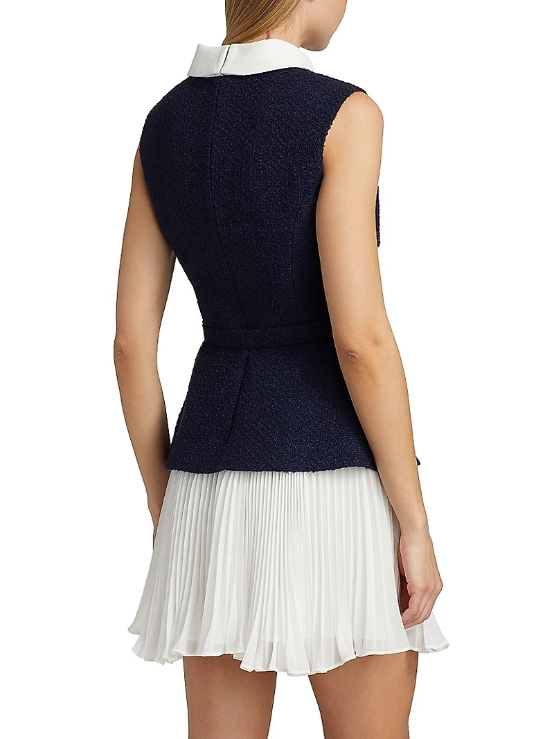Bouclé & Chiffon Sleeveless Minidress