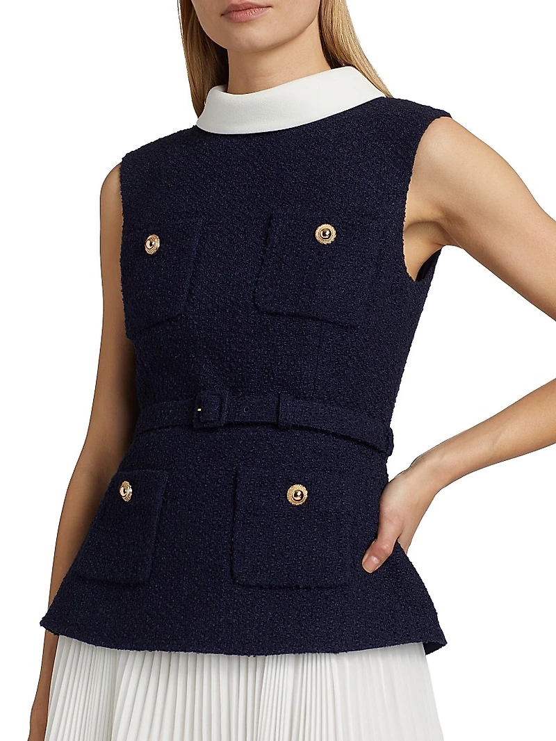 Bouclé & Chiffon Sleeveless Minidress