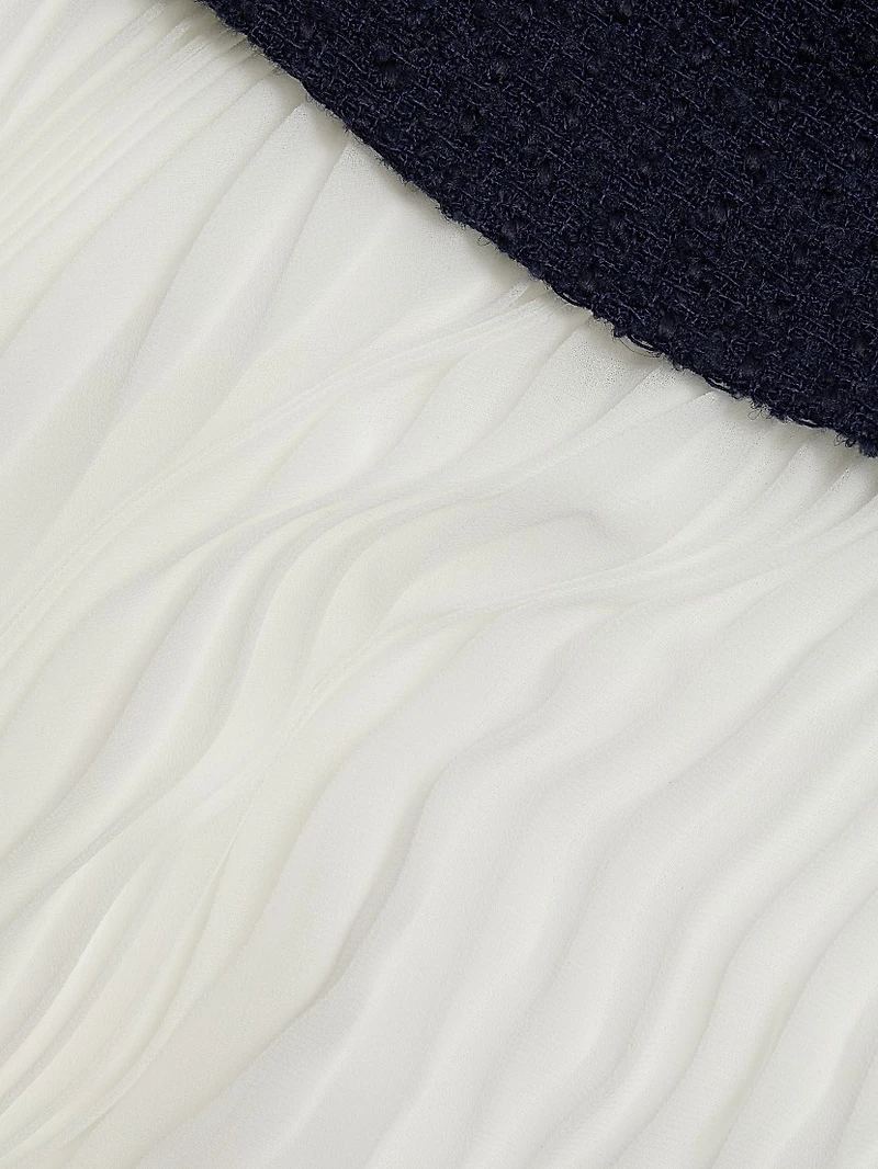 Bouclé & Chiffon Sleeveless Minidress